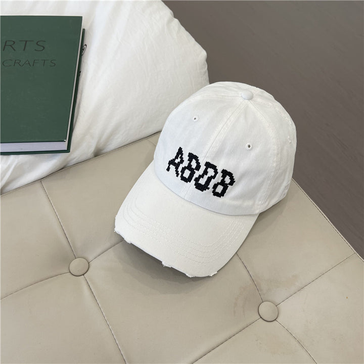 Women's Distressed Cotton Baseball Cap with Graphic Detailing Bowlift