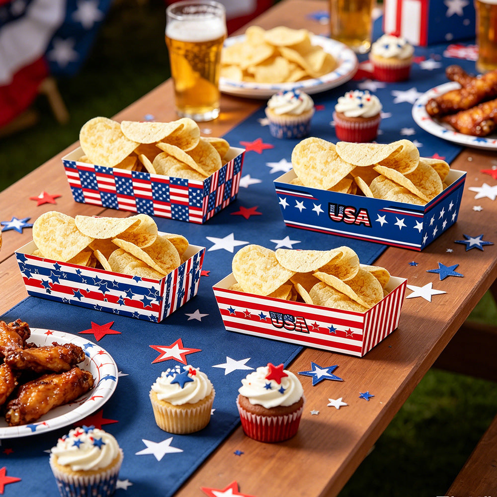 Unisex non-collapsible party snack boxes made of cardboard with patriotic stars and stripes pattern Bowlift
