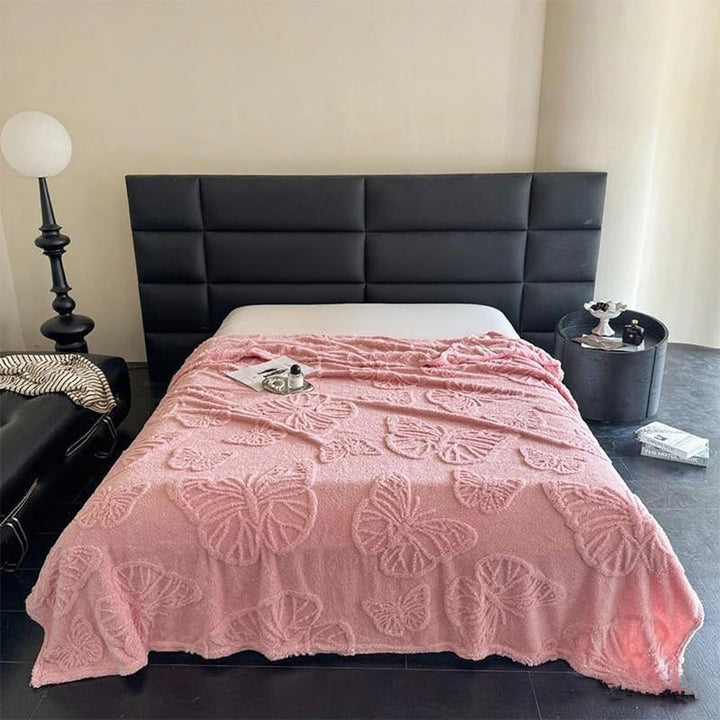 Women Plush Bedspread with Textured Design Bowlift