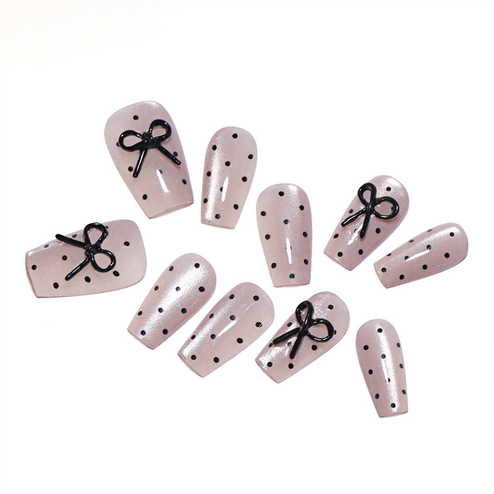 Artful Nail Extensions with Bow Pattern Bowlift