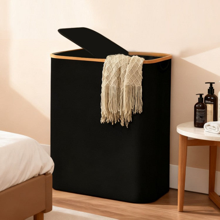 Laundry separation system with bamboo lid and multiple compartments Bowlift