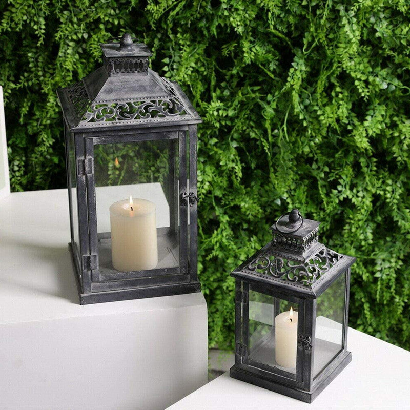 Ornate Distressed Wooden and Metal Glass-Paneled Decorative Lantern Bowlift
