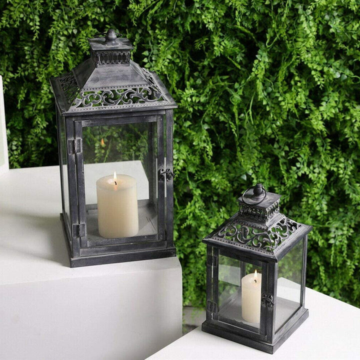 Ornate Distressed Wooden and Metal Glass-Paneled Decorative Lantern Bowlift