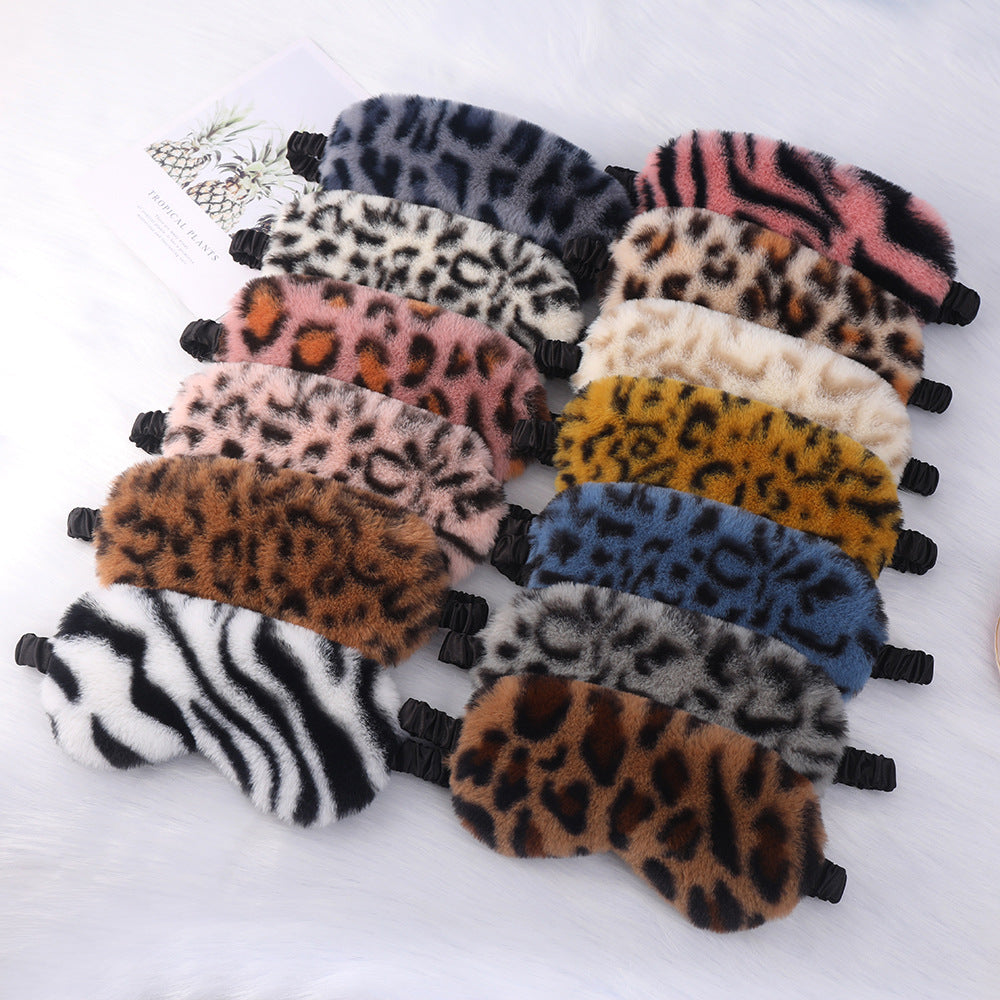 Women's luxury faux fur sleep mask with leopard print, extra soft padding and elastic comfort band Bowlift