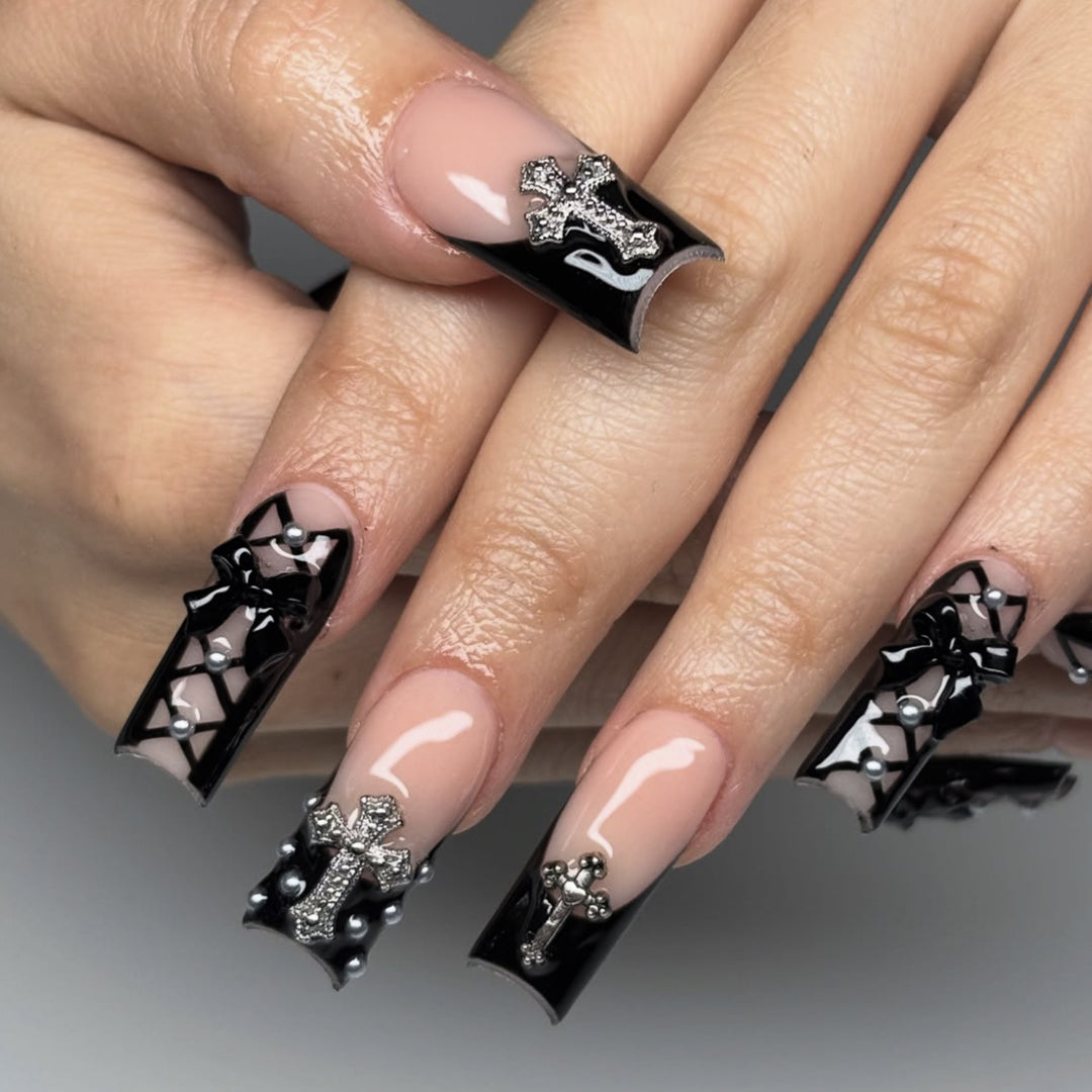 Gothic Elegance Long Nail Art Extensions Bowlift