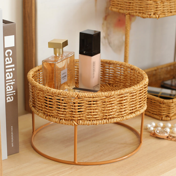 Round Woven Storage Tray with Metal Base Bowlift
