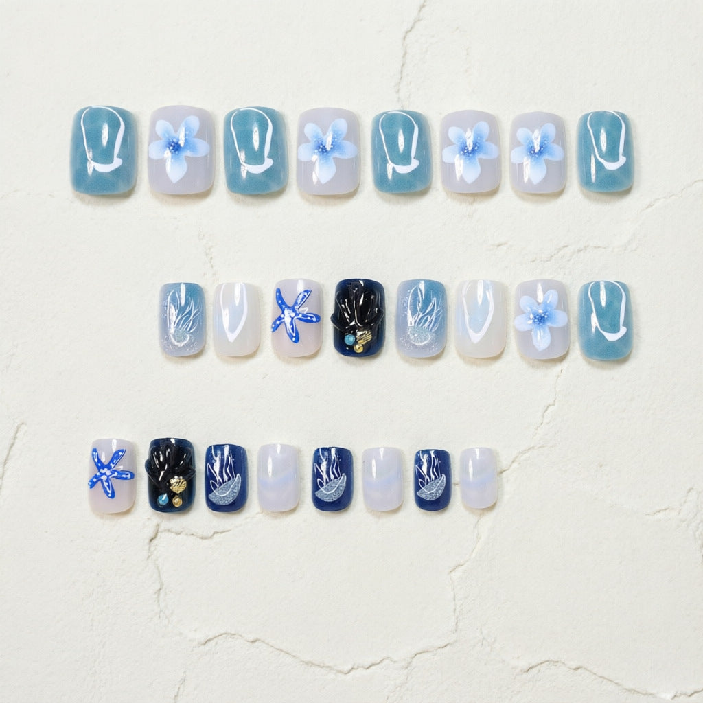 Ocean-Inspired Artistic Press-On Nail Design Bowlift