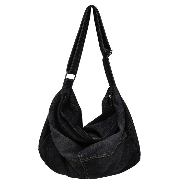 Denim Slouchy Hobo Shoulder Bag with Adjustable Strap Bowlift