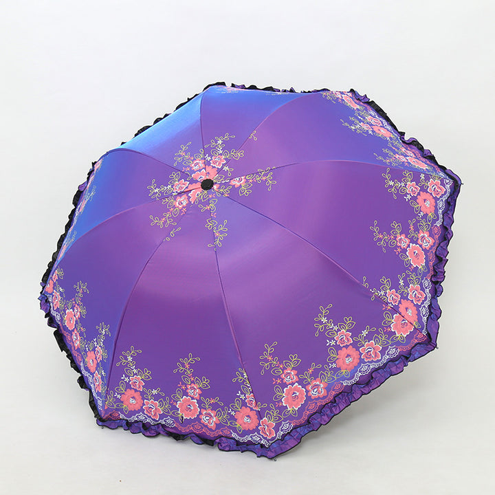 Women's Umbrella with Cheerful Floral Print and Wavy Edge Bowlift