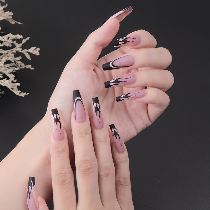 Artistic Long Stiletto Press-On Nails with Flame Design Bowlift