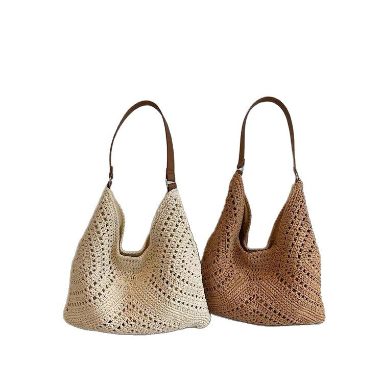 Handmade crochet bag with leather handles Bowlift