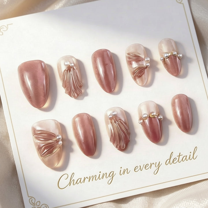 Elegant Detailed Press-On Nail Set with Stylish Accents Bowlift