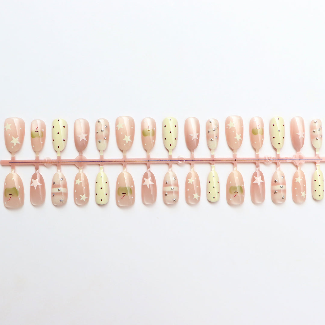 Decorative Press-On Nail Set with Star and Dot Design Bowlift