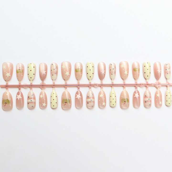 Decorative Press-On Nail Set with Star and Dot Design Bowlift