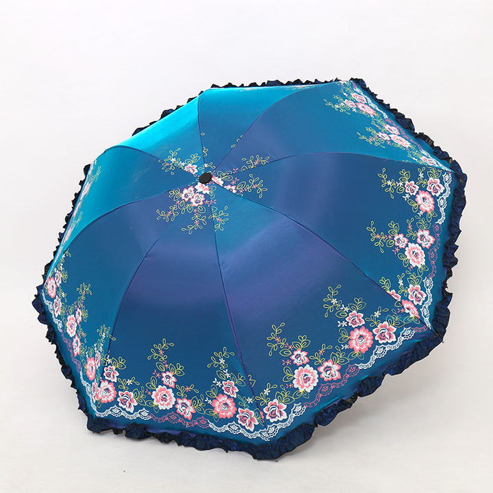 Women's Umbrella with Cheerful Floral Print and Wavy Edge Bowlift