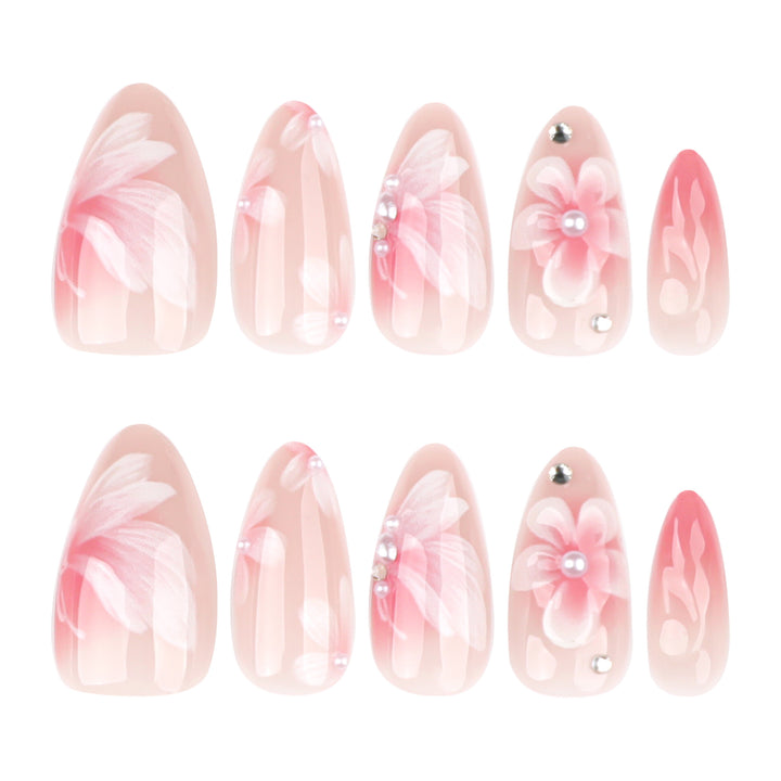 Artistic Nail Extensions with Floral Design Bowlift