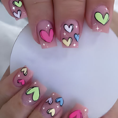 Heart-Design Press-On Nail Set Bowlift