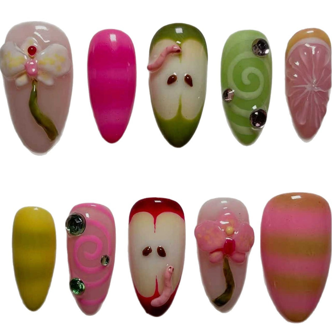 Decorative 3D Floral Press-On Nail Extensions Bowlift