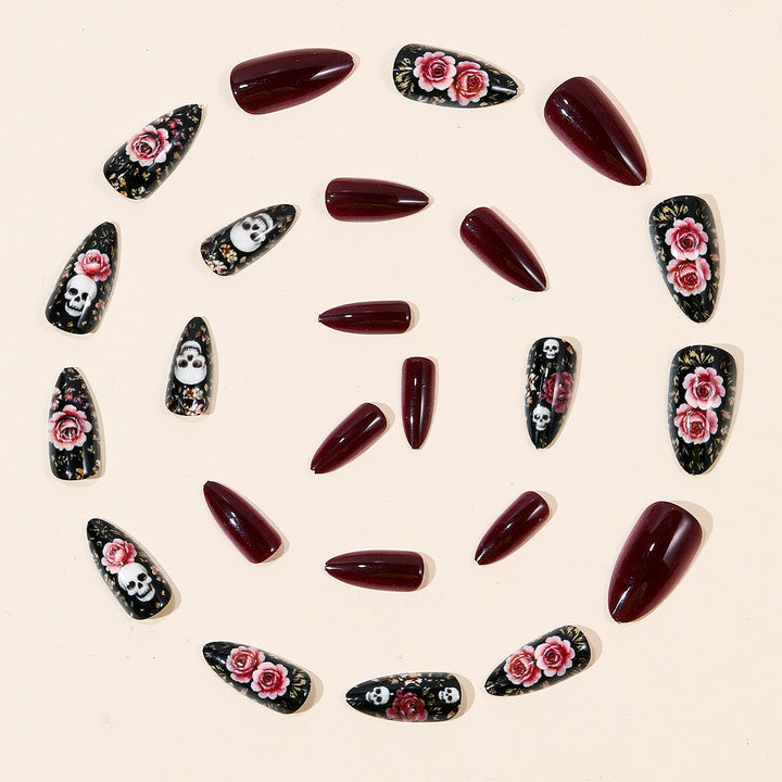 Gothic Floral and Skull Accent Nail Art Extensions Bowlift