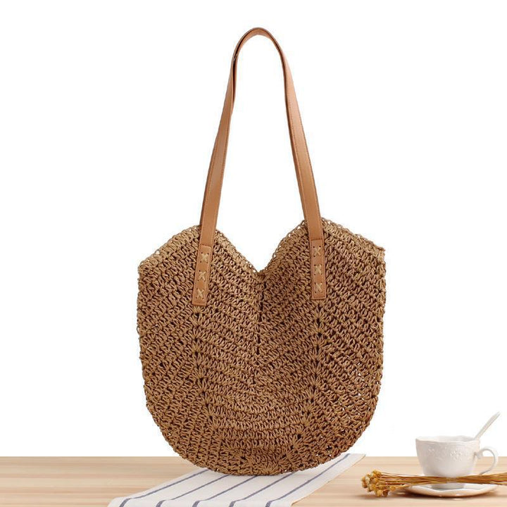Generous straw shoulder bag with leather handles Bowlift
