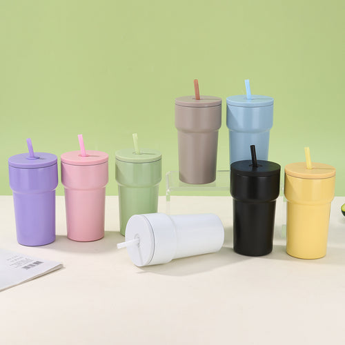 Unisex Insulated Drinking Cup with Dust Protection Lid and Straw Bowlift