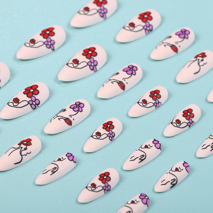 Handmade art nails with floral patterns Bowlift