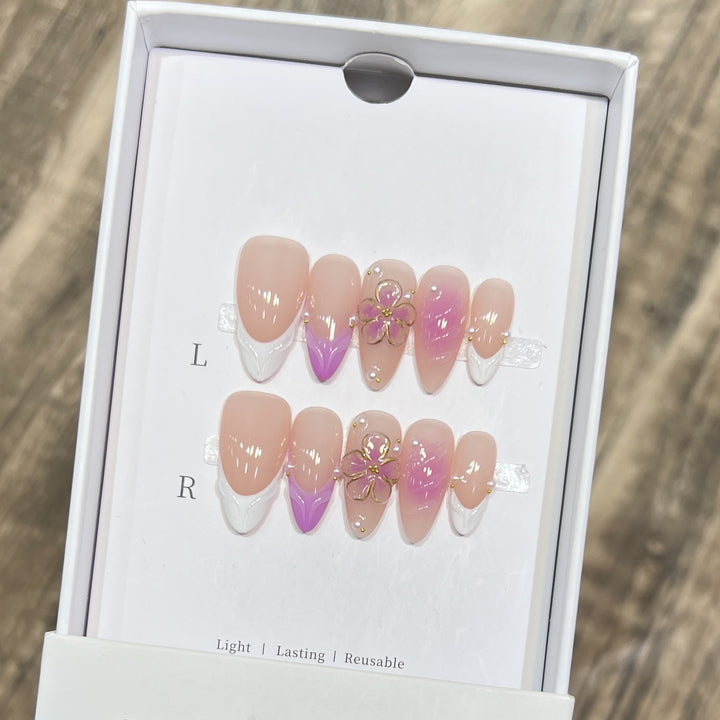 Artistic Floral Press-On Nail Set Bowlift