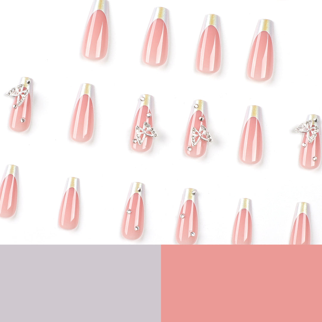 Artistic Gel Nails with Rhinestone Decorations Bowlift