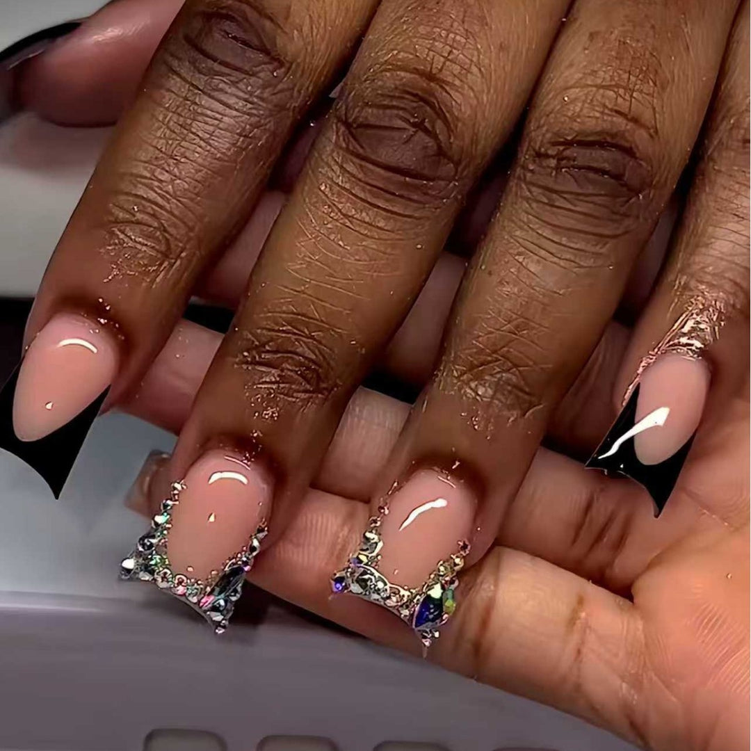Decorative Press-On Nail Extensions with Gem Accents Bowlift