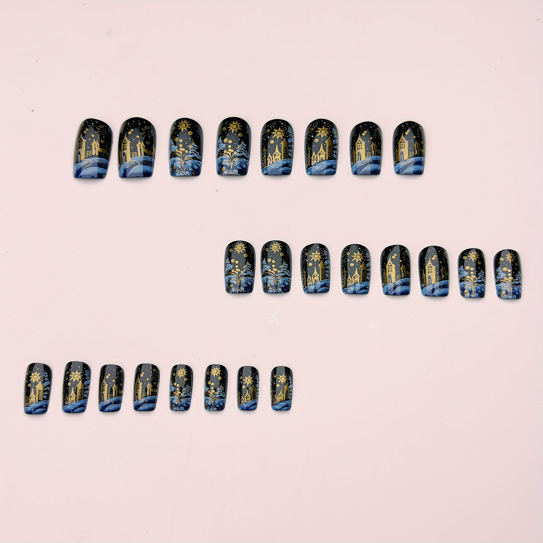 Artificial nails with festive winter landscape design Bowlift