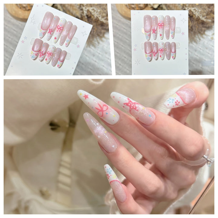 Artistic Stiletto Press-On Nail Set with Charming Patterns Bowlift