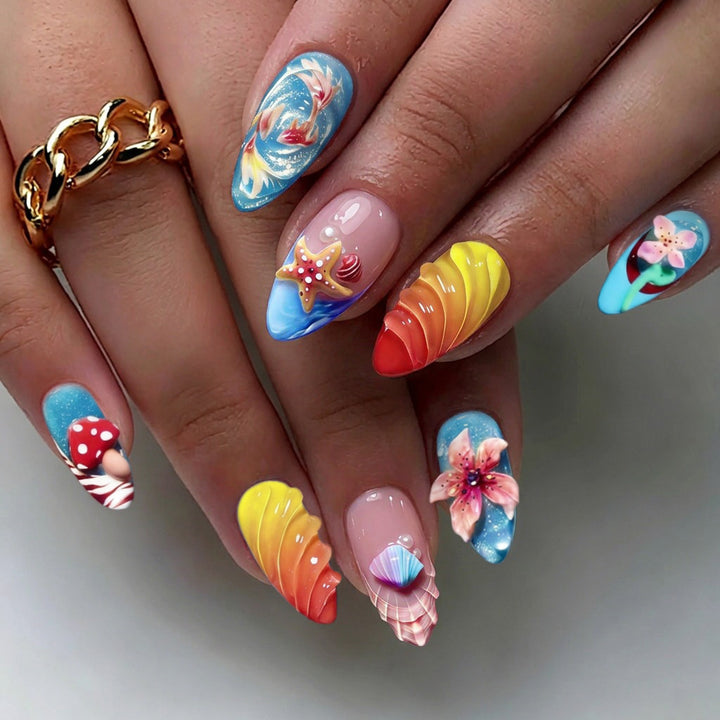 Artistic Floral Decorated Press-On Nails Bowlift