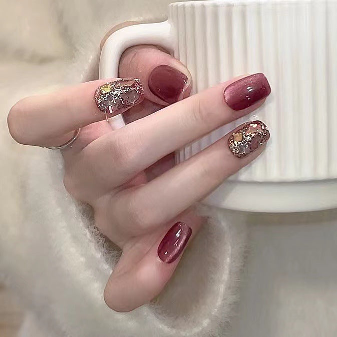 Elegant Foil and Floral Press-On Nail Set Bowlift