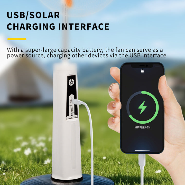 Unisex nan adjustable stand fan with solar panel, brushless motor, USB charging port and LED emergency light Bowlift