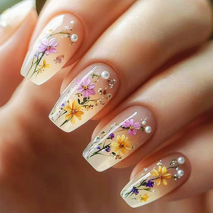 Artistic Floral Press-On Nails Set Bowlift