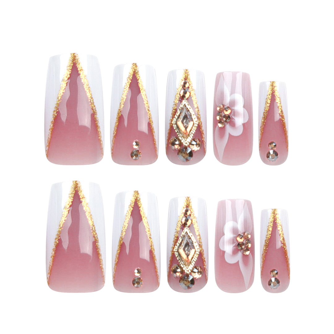 Artistic nail extensions with floral and glitter accents Bowlift