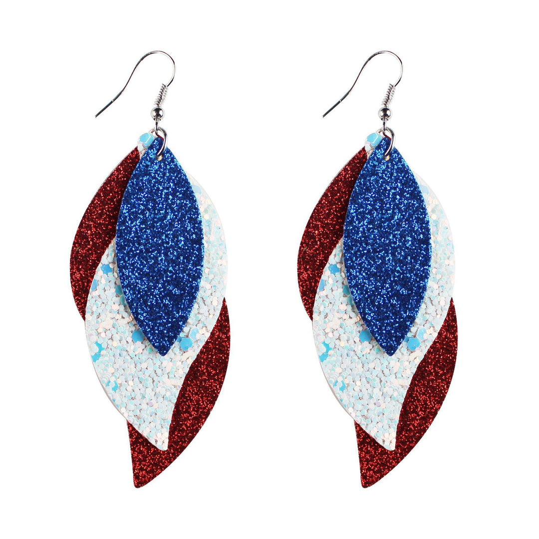 Women's nan teardrop-shaped faux leather earrings with star and stripe print Bowlift