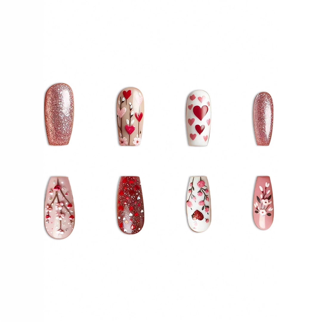 Heart-Themed Decorative Press-On Nail Art Bowlift