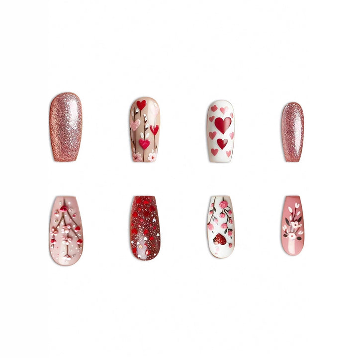 Heart-Themed Decorative Press-On Nail Art Bowlift