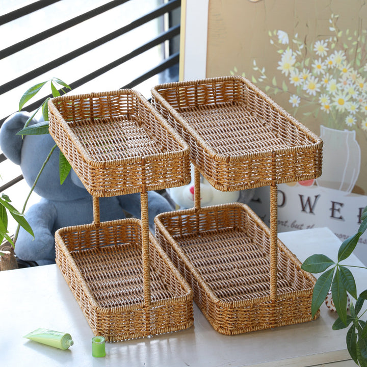 Multi-Tiered Wicker Storage Display Tray Bowlift