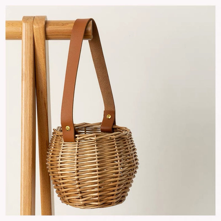 Women Handcrafted Basket with Leather Handle Bowlift