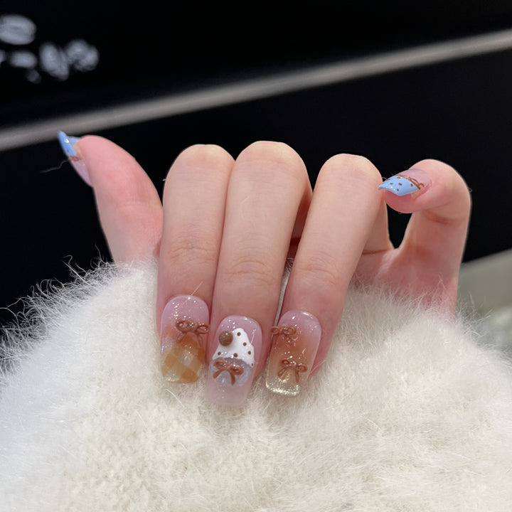 Decorative Press-On Nail Art Set with Charming Bow Accents Bowlift
