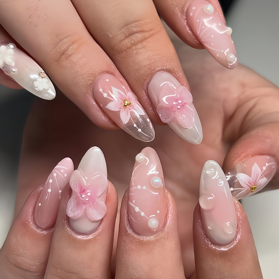 Floral-Themed Press-On Nail Art Bowlift