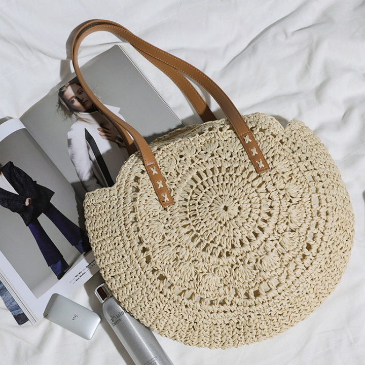 Basket bag with leather handles and colorful design Bowlift
