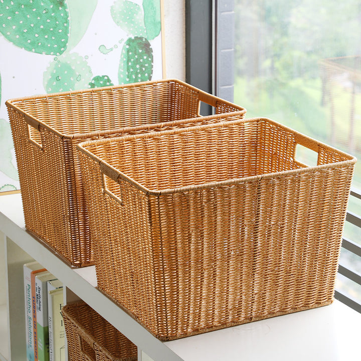 Rectangular Woven Storage Bin with Ergonomic Handles Bowlift
