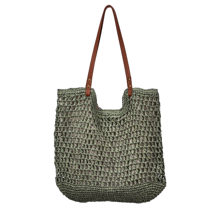 Handwoven cotton bag with leather handles Bowlift