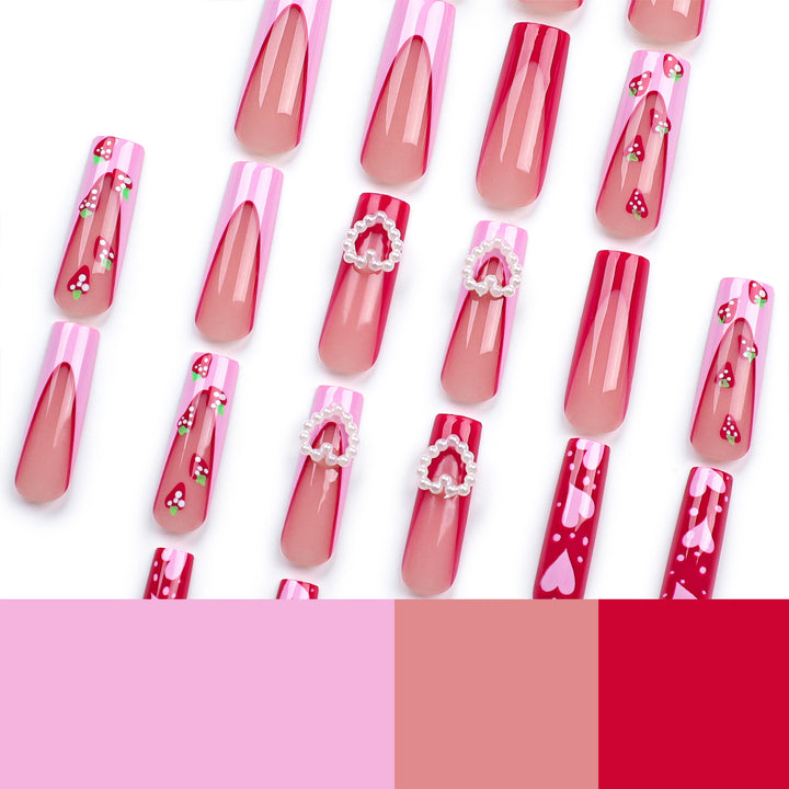 Artistic Nail Extensions with Heart and Strawberry Design Bowlift