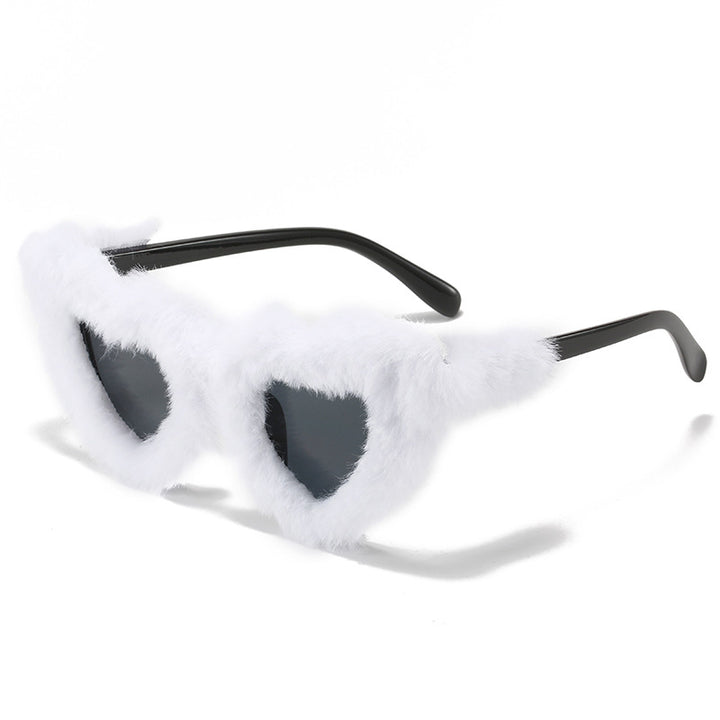 Heart-Shaped Faux Fur Frame Sunglasses Bowlift