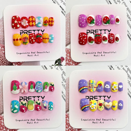 Artistic 3D Decorated Press-On Nail Set Bowlift