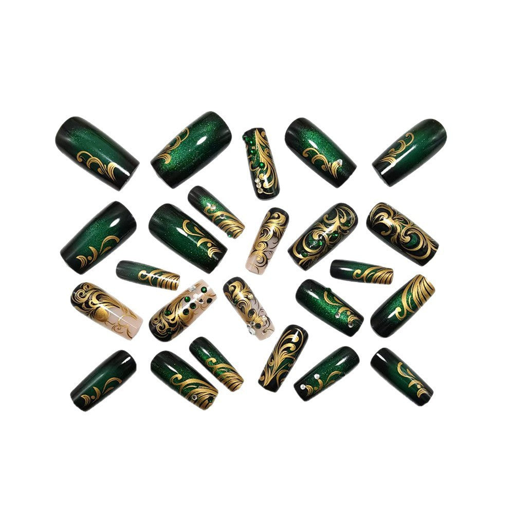 Artificial nails with elegant gold and green tones Bowlift